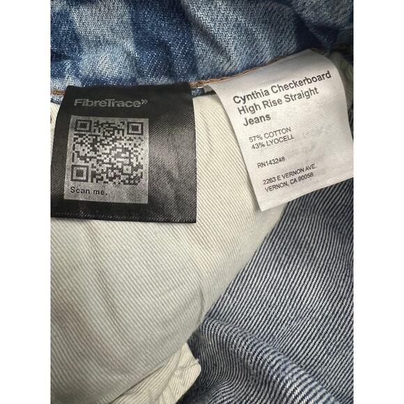 Reformation Cynthia Checkerboard High Rise Straight Jeans, Blue 29 - Picture 7 of 7